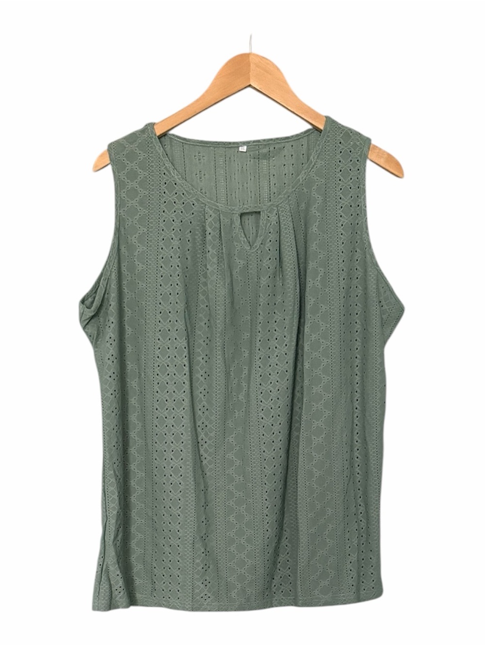 Sage Green Eyelet Knit Tank Top XXL Sleeveless Pullover Round Neck Keyhole